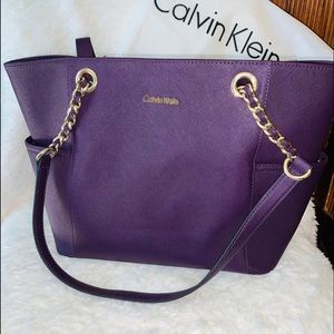 💜 Calvin Klein Purple, Leather Chain Link Tote